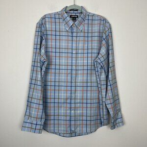 Lands End Men’s Blue Plaid Long Sleeve Button Up Shirt Traditional Fit Large